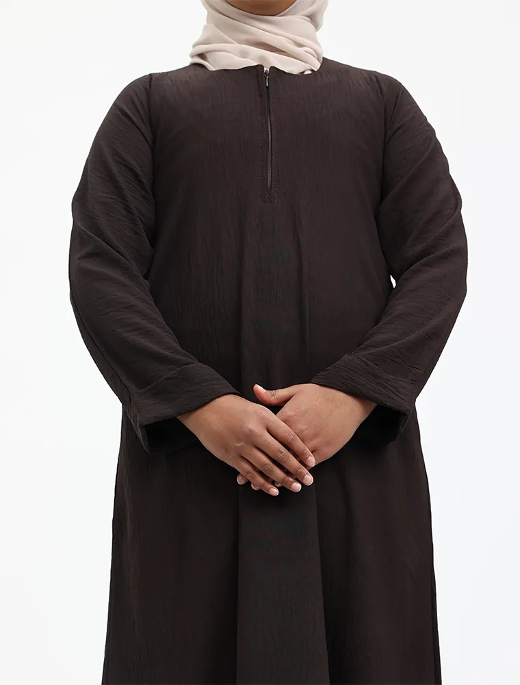 Chocolate Linen Feel Basic Girls Abaya